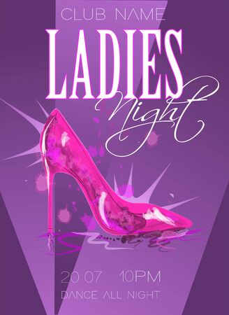 Ladies night poster illustration with high heeled shoes.のイラスト素材