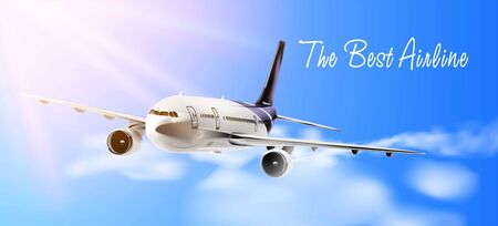 Passenger Airlines Clouds sky background with airplane. Vector illustrationのイラスト素材