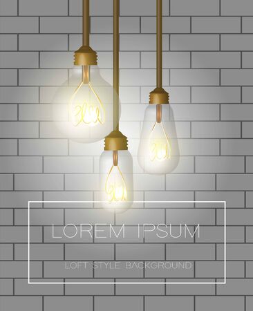 Vector background with brick wall and loft bulbs.のイラスト素材