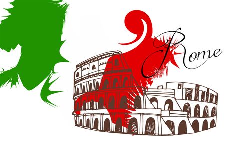 Travel card with Colosseum and Italian Flag.のイラスト素材