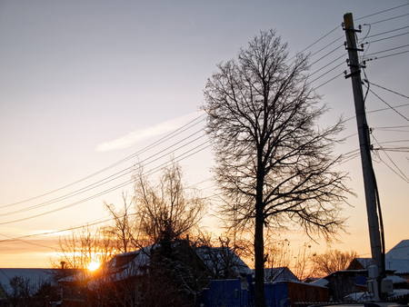 Outskirts of small town in winterの写真素材