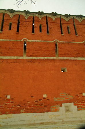 the monastery wall in Moscow the snowfallの写真素材