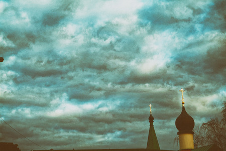 Cloudy morning in the spring over church, Moscow