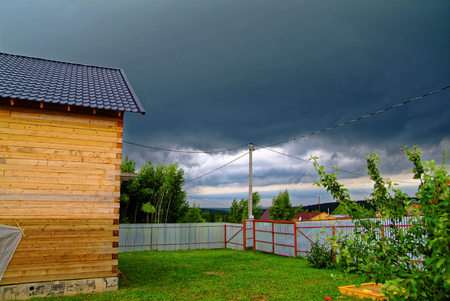 metal fence in the garden in summer, Russiaの写真素材
