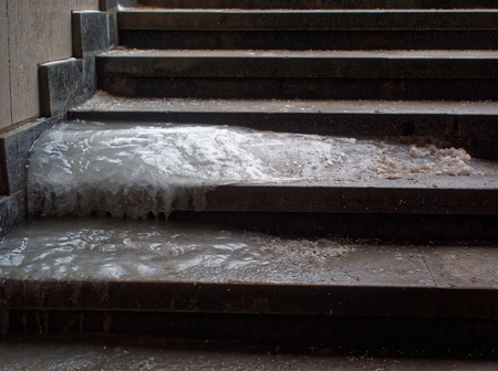 ice on the steps of a pedestrian crossing, Moscowの写真素材
