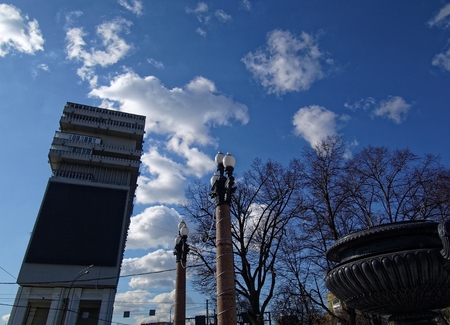 modern building against the sky in winter, Moscowの写真素材