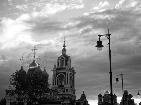 Church near the Moscow Kremlin in summer, black and white photoの写真素材