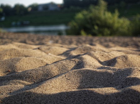 river sand on the shore in summer, Russiaの写真素材