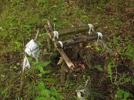 homemade tourist toilet in the forest, Russiaの写真素材