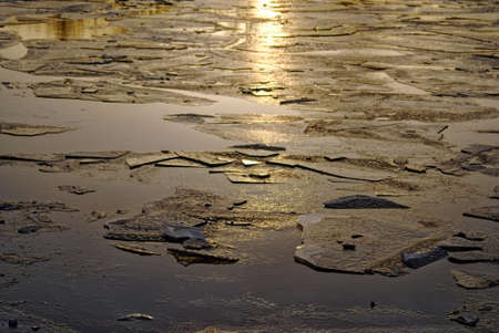 ice melts on the river at dawn, Moscow