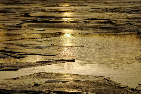 ice melts on the river at dawn, Moscow