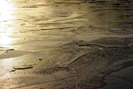 ice melts on the river at dawn, Moscow