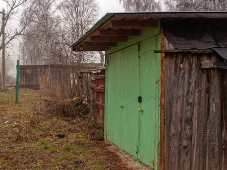 old sheds in the village of autumn, Russiaの写真素材