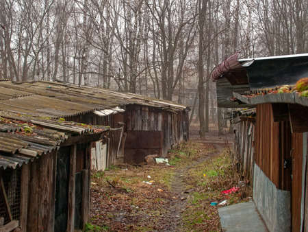 old sheds in the village of autumn, Russia