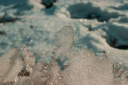 ice floe strange shape on top of snowdrift, Moscowの写真素材