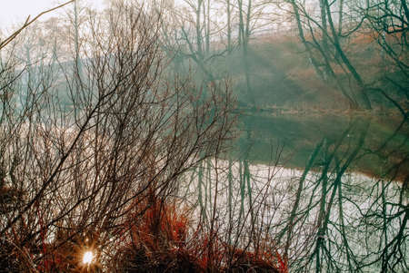 little river in spring in a clear morning, Russia