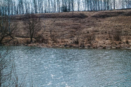 little river in spring in a clear morning, Russia