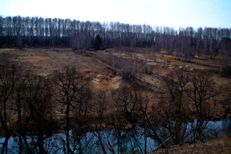 little river in spring in a clear morning, Russia