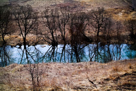 little river in spring in a clear morning, Russia