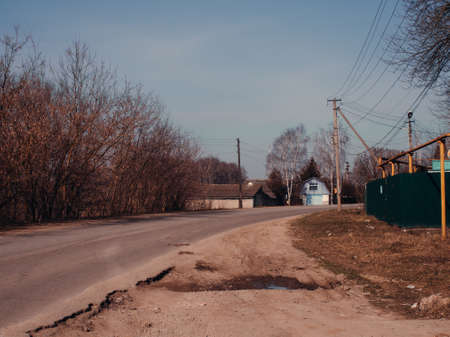 one-story house in a small town in spring, Russia