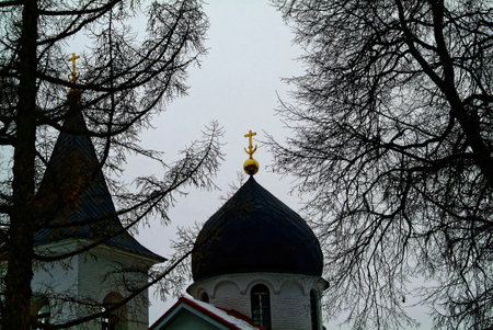 old church on a cloudy winter day, Russiaの写真素材