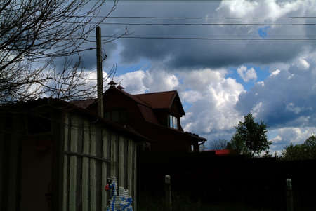 outbuildings in the spring garden, Russiaの写真素材