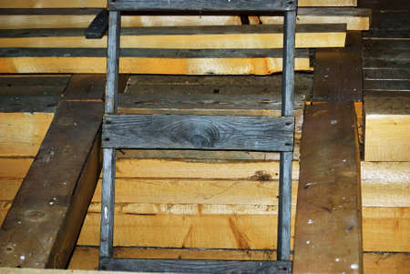 unfinished wooden village house, from the insideの写真素材