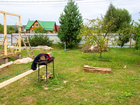 construction of an extension of a rural house, in summerの写真素材