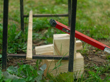 construction of a wooden house in the village, in summer