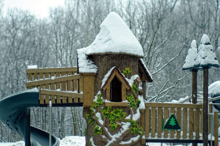 children's playground in the park, in winterの写真素材