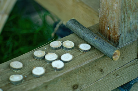 Preparation of wooden circles for runes, irgaの写真素材