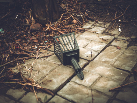 old street lamp lying on the groundの写真素材
