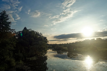 the bank of a small river in spring, Russiaの写真素材