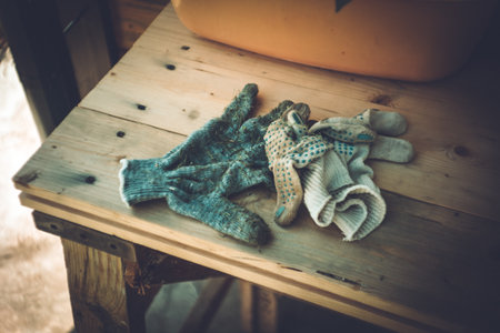 Working Knitted Gloves In The Village, Lomographyの写真素材