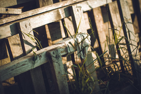 wooden homemade staircase near the house, in the villageの写真素材
