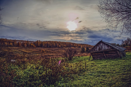 an old dilapidated barn in a villageの写真素材