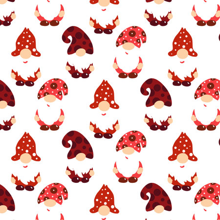 Seamless christmas pattern. Scandinavian folk decor - deer, snow flake and tree. Nordic decoration. White pixel image with red and green background. Raster jpg file.のイラスト素材