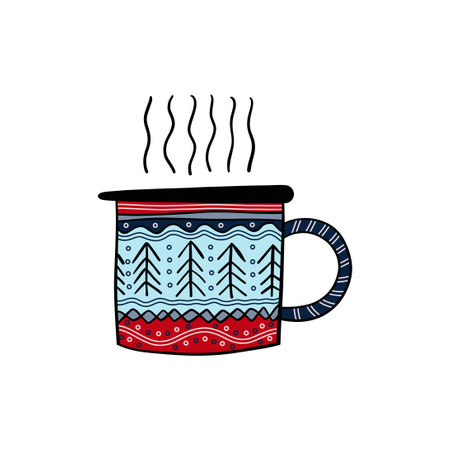 Christmas tea and cup with a popular pattern. Christmas decoration. For your designのイラスト素材