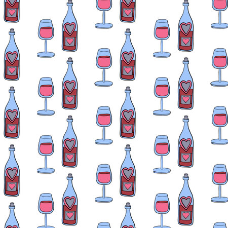 Pattern love you with wine. color print. Icon vector illustrations. Set of text in different colors and types. Valentine's day love romanticのイラスト素材