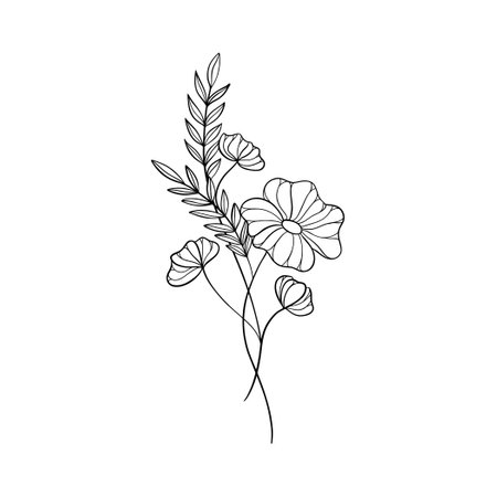 Sunflower - Vector illustration isolated on white background. Black line flowers icons set. Vector isolated floral elements.のイラスト素材
