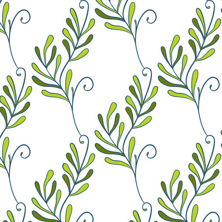 Seamless floral pattern with twigs. Botanical background, repeating prints. Blooming herbs texture design for your design. hand drawn vector illustrationのイラスト素材