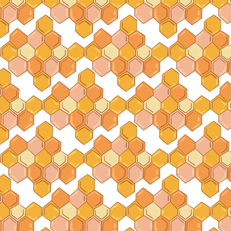 Beehive and bee. Hand-drawn seamless cartoon pattern with honey bees and hives. vector illustration.のイラスト素材