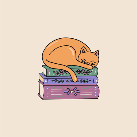 Vector illustration of a cat sleeping on booksのイラスト素材