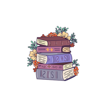 Stacks of books. Stylized vector illustration, colored versionのイラスト素材
