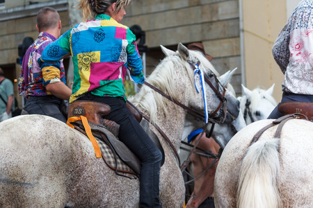 A group of highly skilled Camargue horsemen and women in  Ceret, near Perpignan CERET, FRANCE-JULY...