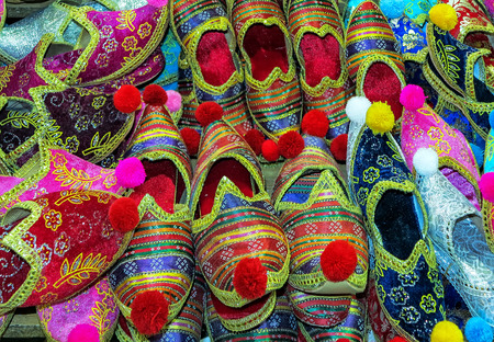 Colorful fashion footwear at oriental marketの写真素材