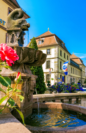 City Fontaine in front of Info Point in historical Fulda, Germanyのeditorial素材