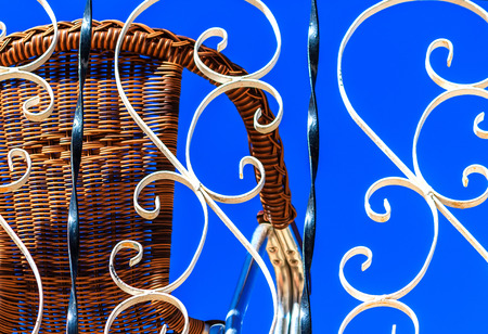 Still life with balcony railing and chairの写真素材