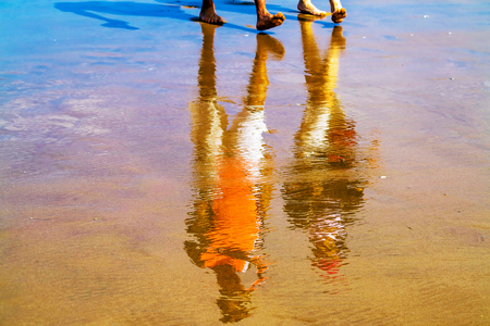 Walking on the beach in the sunshineの写真素材