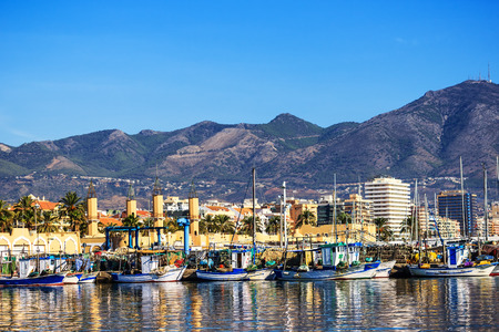 Fishing harbor of Fuengirola, near Malaga holiday resort, Costa del Sol, Andalusia, Southern Spainのeditorial素材